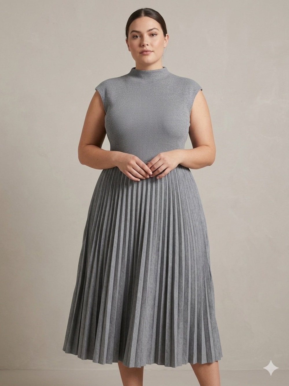 Ophelia Rose-Grey Pleated Knit Midi Dress - Women